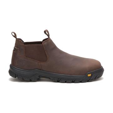 men Caterpillar Outline Steel Toe Work Boots Coffee | CAT093-CA