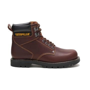 men Caterpillar Second Shift Safety Boots Burgundy | CAT008-CA